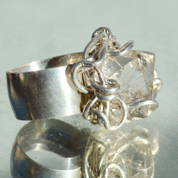 Conceptual Subculture Jewelry - Herkimer Diamond Sterling Silver Ring Size Various Custom Statement 925 Cocktail